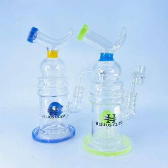Helios Glass Waterpipe With Donut Showerhead Perc and Banger - 8 Inch - WPNA795 - Assorted - Price Per Piece