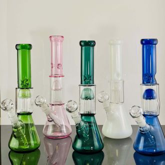 Waterpipe 12" Inch - Beaker Solid Color With Arm Perc - Assorted - Price Per Piece