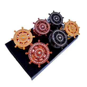 Bent Body Tobacco Grinder With Helm Design Wooden Colors 63mm - 4 Parts - Assorted Colors - GR310
