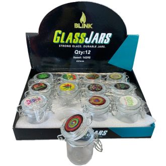 Blink - Air Tight Glass Jar With Latch Top 62mm Size 3.5g - Assorted Designs - Display Of 12
