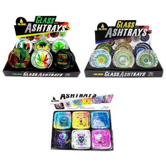 Blink Square Glass Ash Tray - 6 Counts Per Box - Assorted