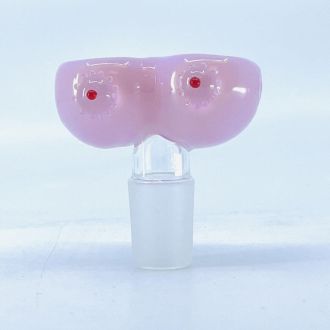 Bowl 18mm Male Double Boobie Glass - Pink