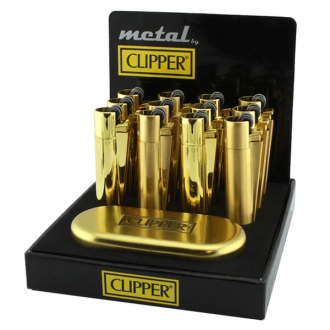 Clipper Full Metal Lighter Gold Flint Lighter - 12 Display