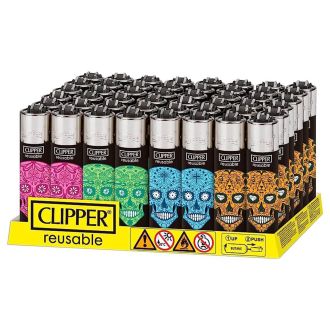 Clipper Lighter - Reusable - 48 Pieces Per Display - Skull - Assorted Designs