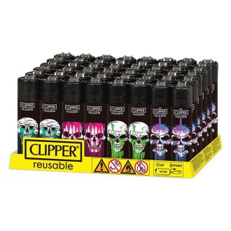 Clipper Lighter - Reusable - 48 Pieces Per Display - Wild Skull - Assorted Designs