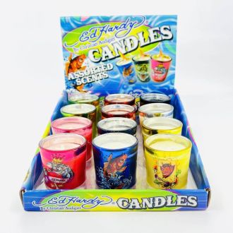 Ed Hardy Round Shot Glass Tealight Candles Small - 12 Count Per Display - Assorted