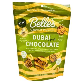 EXOTIC SNACK BELLE'S Gourmet Popcorn 3oz. DUBAI Style CHOCOLATE