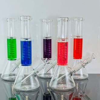 Beaker Waterpipe 11 Inches - With Glycerin Filled Coil - Assorted Colors - Price Per Piece