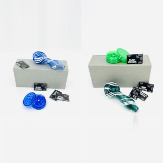 Wig Wag Design 4" Inch - Glass Hand Pipe Set With Grinder And Screen