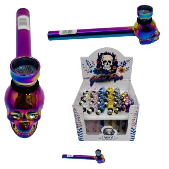 GLASS PIPE SKULL W/METAL BOWL 24ct/DISPLAY