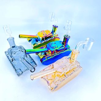 Glass Tank Mini Waterpipe With Banger - 5 Inch - 14mm - Male - Assorted Colors - Price Per Piece - HP5001