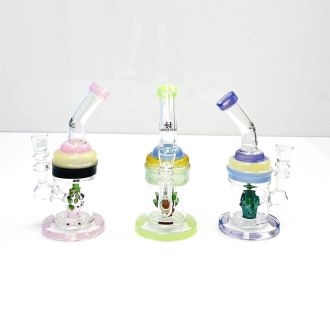 Helios Glass Waterpipe 7" Inch - Bent Neck With Ricky Showerhead Perc - Assorted - Price Per Piece