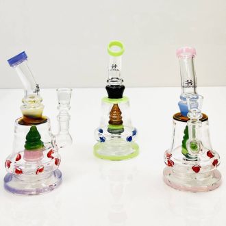 Waterpipe 7" Inch - Helios Glass - Bent Neck With Hive Perc - Price Per Piece