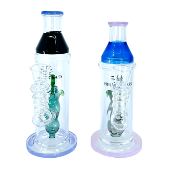 Helios Glass Straight Tube Waterpipe With Elephant Showerhead Perc - 8 Inch - Wptg113 - Assorted Colors - Price Per Piece