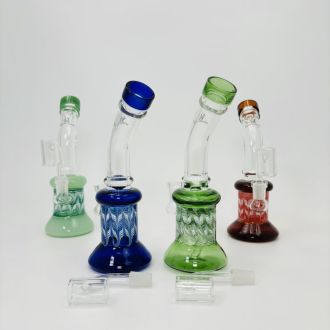 Helios Glass Waterpipe - Raked Vase with Bent Neck - 8 Inch - Assorted Colors - Price Per Piece