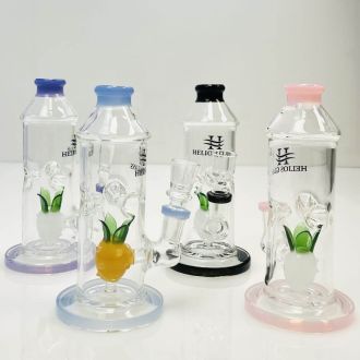 Helios Glass Waterpipe 7" Inch - Straight Tube With Pineapple Showerhead Perc - Price Per Piece