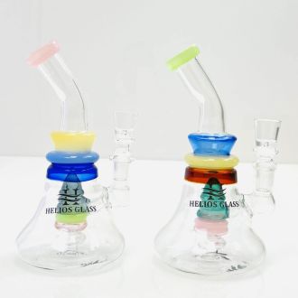 Waterpipe 7" Inch - Helios Glass - Bell Vase With Bent Neck and Hive Perc - Price Per Piece