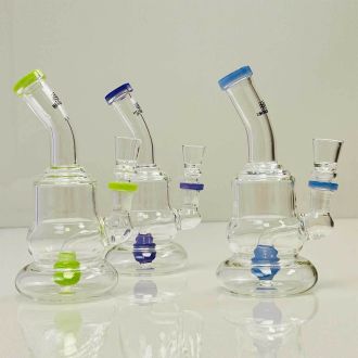 Helios Glass Waterpipe - 7" Inch - Bent Neck With Ball Showerhead Perc - Price Per Piece