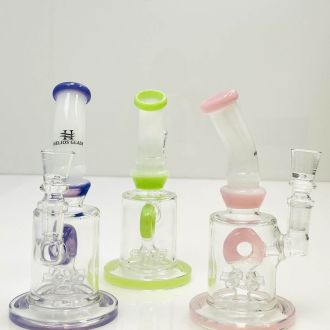 Waterpipe 6" Inch - Helios Glass - Color Bent Neck With Donut Showerhead Perc - Price Per Piece