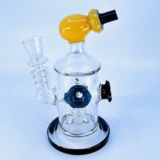 Helios Glass Waterpipe - 7" Inch - Straight With Flower and Donut Showerhead Perc