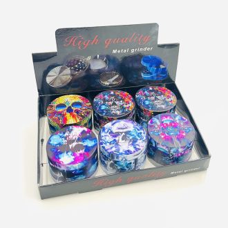 High-Quality Metal Grinder Psychedelic Skulls - 4 Parts - 63mm - Assorted Design - Price Per Piece