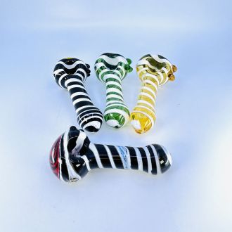 4 Inch Handpipe - Striped - Wrapped with Wig Wag Head - Assorted Colors - Price Per Piece