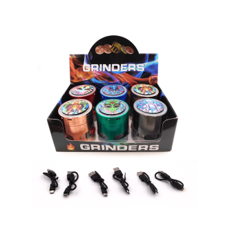 Psychedelic Alien Led Grinder - 63mm - 4 Parts With Drawer - Assorted Colors - Price Per Piece