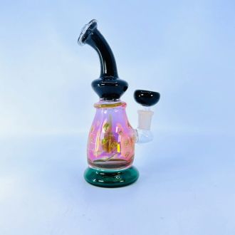 Wpag133 - Waterpipe 7" Bent Neck Fumed With Horn and Inline Perc Black & Green