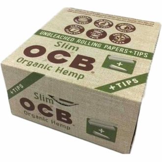 Ocb - Organic Hemp Papers With Tips Slim Size - 24 Pack Per Box