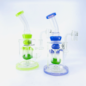  Helios Straight Tube Glass Waterpipe With Elephant Showerhead Perc - 8 Inch - Assorted Colors - Price Per Piece - WPTG136