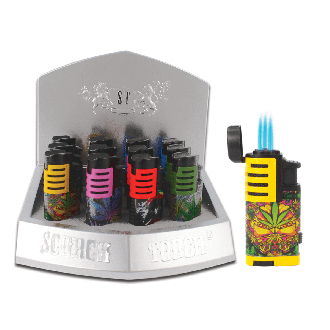 Scorch Torch Auto Open Two Tone Graphics Triple Torch - 12 Pieces Per Display
