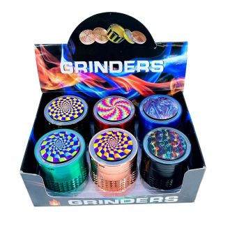 Metal Kaleidoscope Diamond Body Grinder With Led Light+Charger 63mm - 4 Parts - Assorted Designs