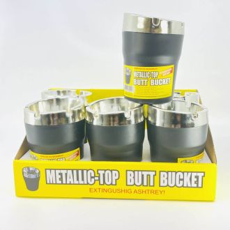 Quality Home Butt Bucket Ash Tray - 6 Count Per Display - Metallic Top - Black