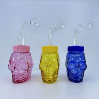 Oil Burner 7" Inch - Double Sided Skull (Olb847) - Assorted Colors - Price Per Piece