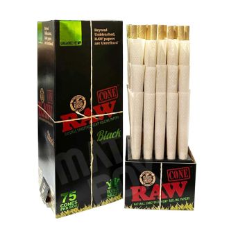 RAW Black Organic Hemp Cones -  King Size - 75 Count Per Box