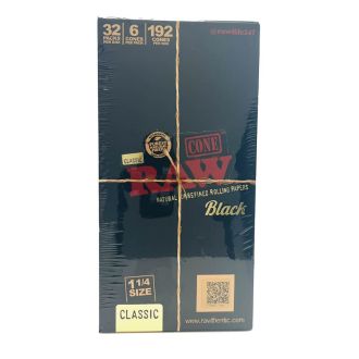 Raw Classic Cone Black - 1 1/4 Size - 6 Cones Per Pack - 32 Packs Per Box