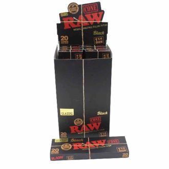 Raw Classic Black Cones 1 1/4 Size - 20 Cones Per Pack - 12 Pack Per Display