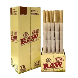 RAW Organic Prerolled Cones - 1 1/4 size - 75 Count Per Box