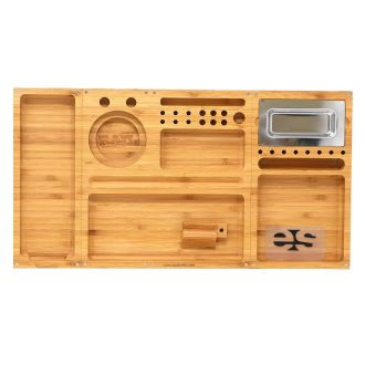 Raw Triple Flip Bamboo Magnet Rolling Tray With Built-in Ashtray