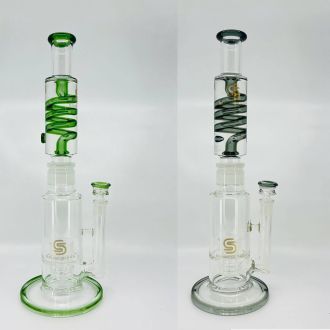Sense Glass Waterpipe - Straight With Freezable Coil And Double Matrix Perc - 16 Inch - Assorted - Price Per Piece