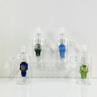 Sense Glass Ash Catcher 6" Inch - 14mm Female - Male - 45° Degree With Skull Assorted Colors (AC-1907) - Price Per Piece