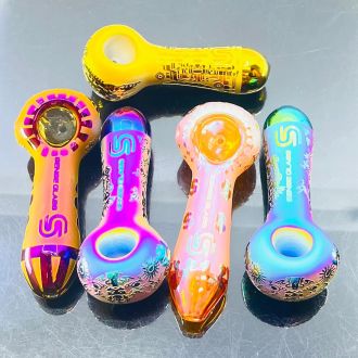 Sense Glass Spoon Handpipe With Glycerin Filled - 4 Inch - Assorted - Price Per Piece