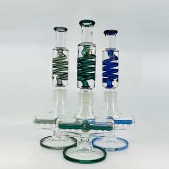 Sense Glass Waterpipe - Coil Glycerin Cylinder With Inline Perc - 14 Inch - Assorted - Price Per Piece