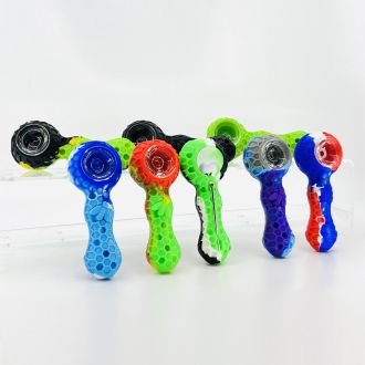 Handpipe Silicone 4" Inch - With Glass Bowl And Dabber - Assorted - Price Per Piece