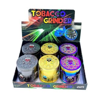 Skull Top&Side Tobacco Grinder 63mm - 4 Parts - Assorted Colors - GR311