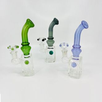Square Heavy With Assorted Color Neck Waterpipe - 6 Inch - Price Per Piece