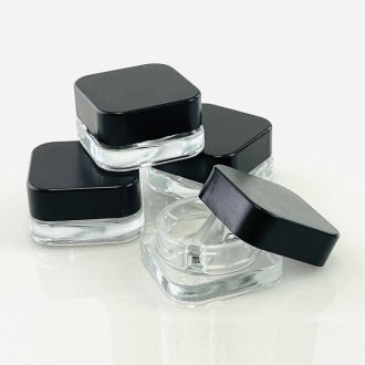 Glass Jar Square Split - Child Proof - 9ml Clear Black - 12 Count Per Pack