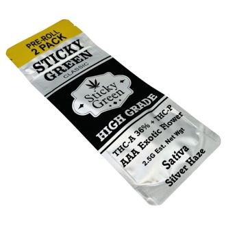 Sticky Green High Grade Prerolls - THC-A + THC-P - 2.5 Grams - 2 Pieces Per Pack - Silver Haze Sativa