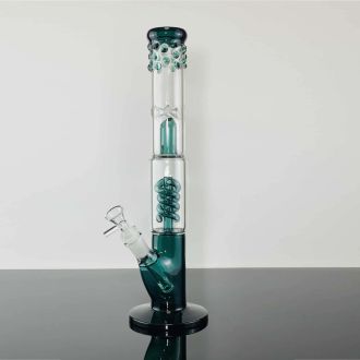 Waterpipe 15" Inch - Straight Tube Slime Glass Dual Chamber Bubble Cone Per Coil Perc - Assorted
