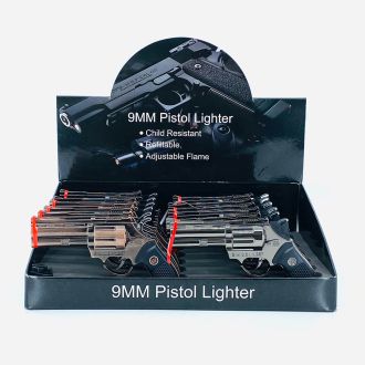 Techno 9mm Pistol Design Revolver Lighter - 12 Count Per Display - Assorted 